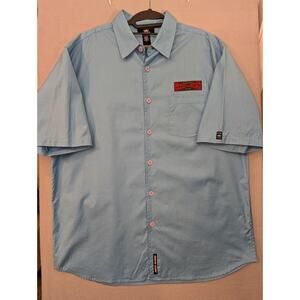 Vintage JNCO Jeans Shirt Mens XL Blue Gray Biker Mechanic Short Sleeve Skate Y2K